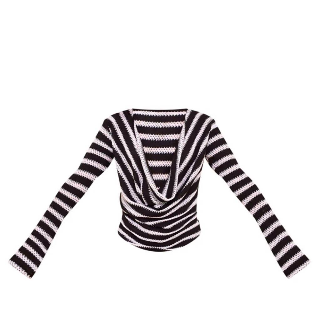 PLT -Black and white striped long sleeve front drape top